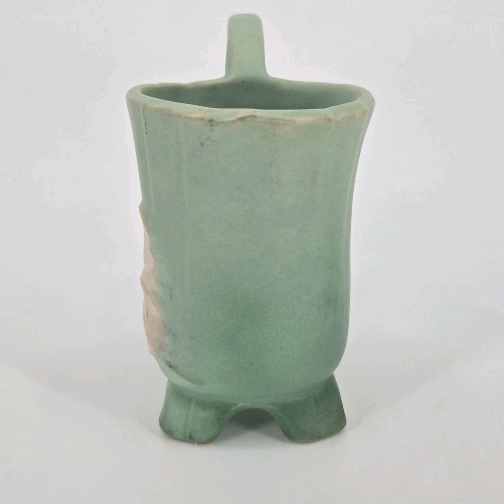 Vintage Weller Wild Rose Double Vase Matte Green Pink Floral Art Pottery 1930s - Picture 3 of 10